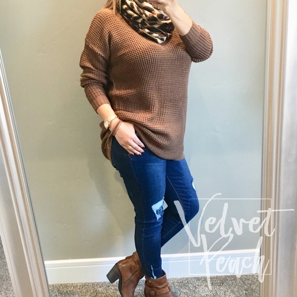 Best Seller! Mocha Brown Plus Size Waffle Sweater - Picture 2 of 8
